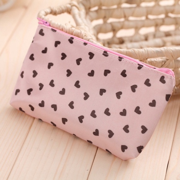 💕Pink & Gray Hearts Cosmetic Bag💕 - Picture 1 of 8